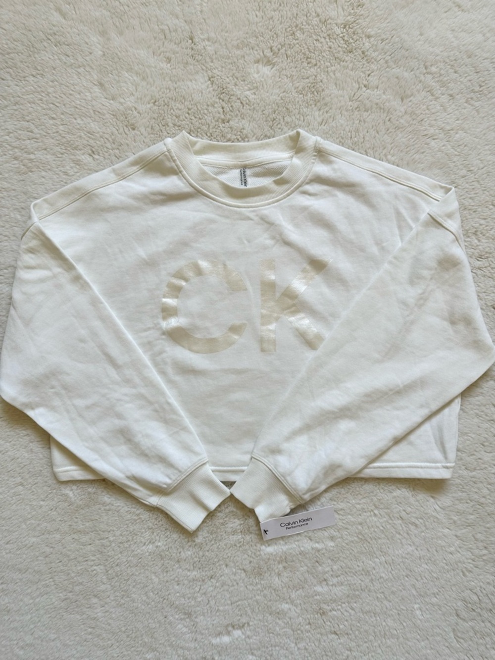 Calvin Klein Cream Performance Cropped Sweatshirt XS